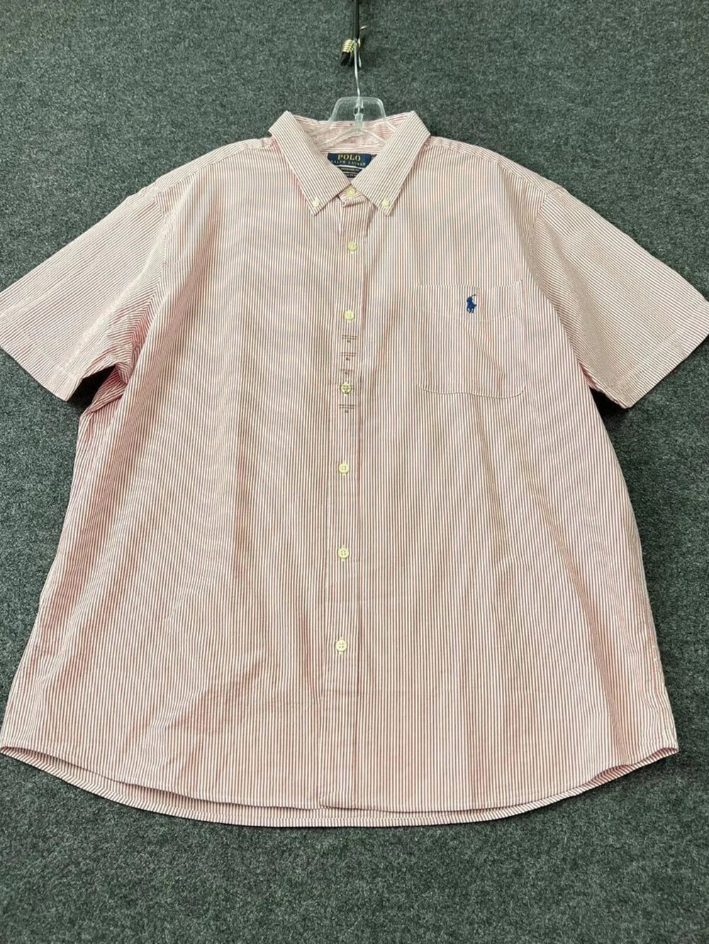 RALPH LAUREN Stripe Seersucker Shirt Men's Size XL Red White $125 MSRP